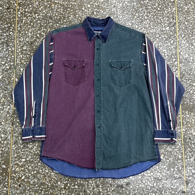 90s USA 랭글러 컬러블록 웨스턴 셔츠 17X34