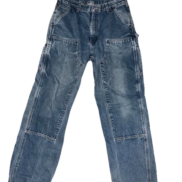 칼하트 데님 더블니 카펜터 팬츠 중청 루즈 오리지널 핏