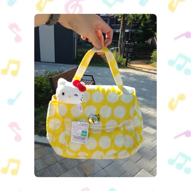 츠모리치사토 옐로우 네코 도트 크로스백 🐱💛