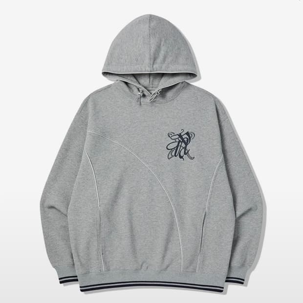 엔와이엑스엑스 오버핏 배색 로고 레터링 절개 후드티 그레이 S