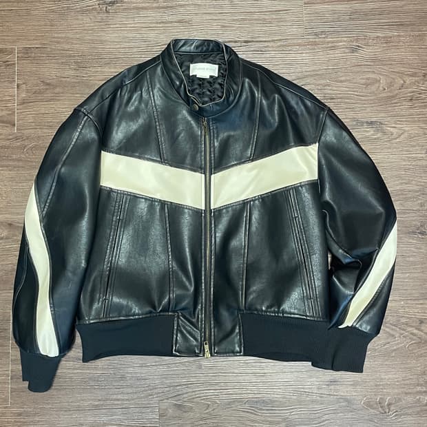 버프워시 버핑레더 인시전 바이커 자켓_Washing Black&Ivory