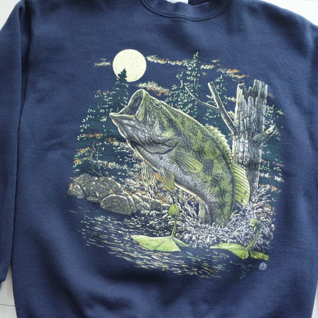 90s 빈티지 툴텍스 배스 피싱 그래픽 스웨트셔츠 L