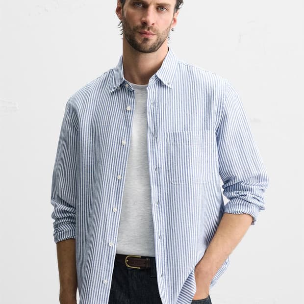 [L] 자라 린넨 스트라이프 셔츠