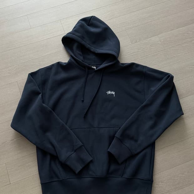 스투시 스탁 로고 후드 네이비 M