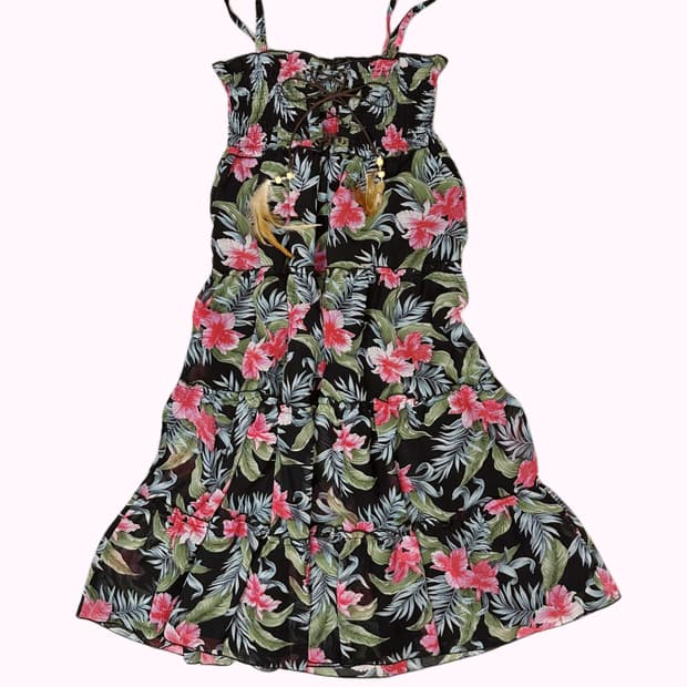 flower pattern lace-up dress