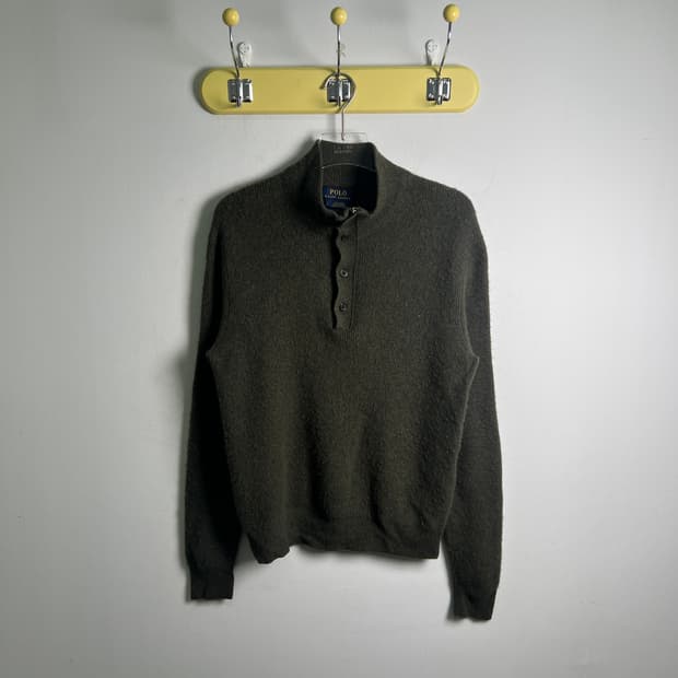 폴로 랄프로렌 카키 하프 버튼 울 니트 스웨터 L