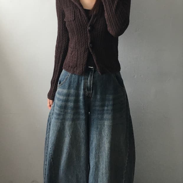 빈폴 카라 케이블패턴 가디건