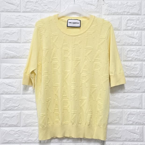 21s 칼 라거펠트 옐로우 패턴 캐시미어혼방 반팔 블라우스 M