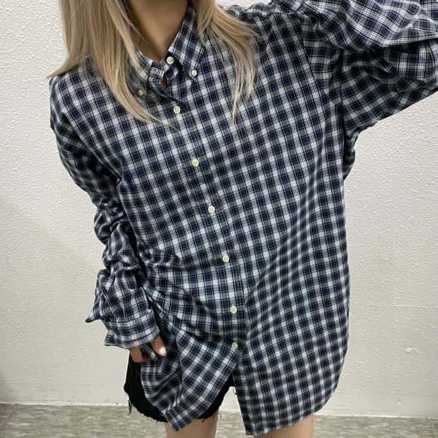 폴로 랄프로렌 네이비포니 네이비체크 셔츠 XL