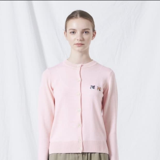 메종키츠네 더블 폭스 가디건 한정판 라이트핑크