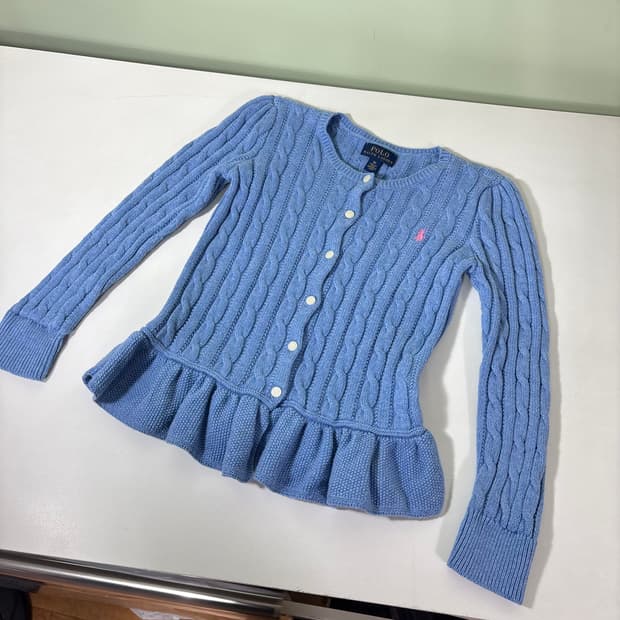 6X 폴로 키즈 스카이블루 U넥 꽈베기가디건