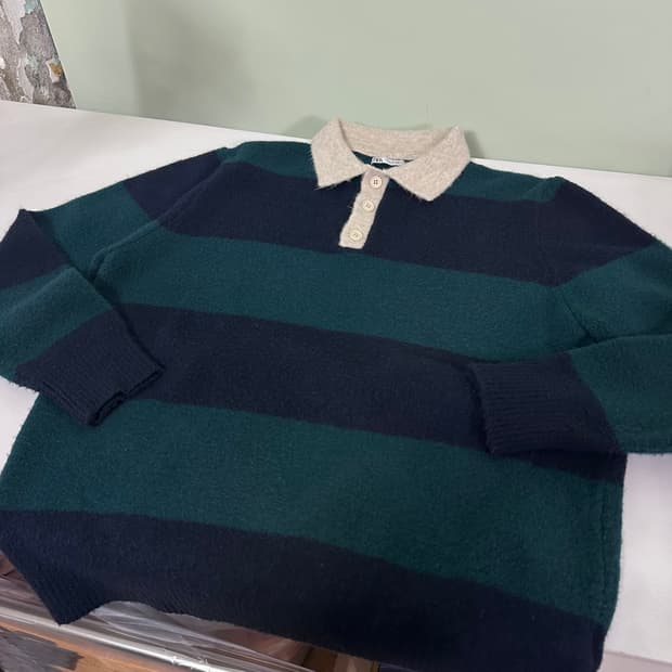 M 자라 네이비 단가라 카라 니트