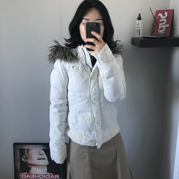 아베크롬비 대장급 화이트 울프죠 봄버 패딩 자켓