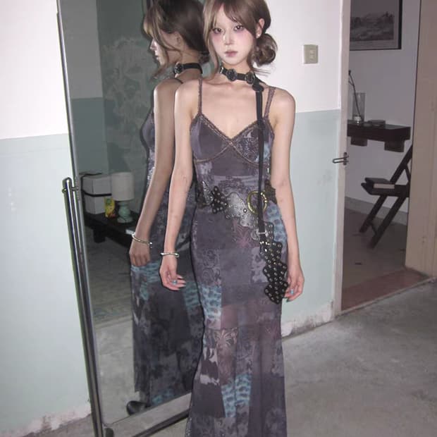패치워크 보라 퍼플 블루 파랑 파란 원피스 페스티벌 빈티지
