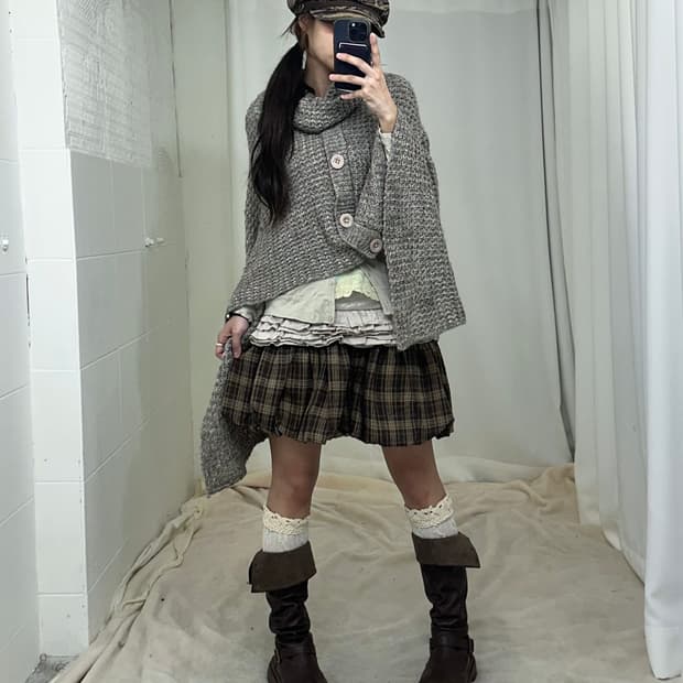 케이프 가디건 모카무스 민트 모리걸 코디세트