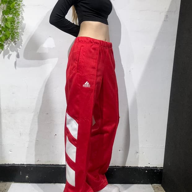 90s 아디다스 이큅먼트 와이드 레드 화이트 스몰 로고 추리닝 바지 L