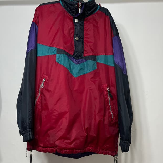 90s 바람막이 올드스쿨 아노락 점퍼  블랙퍼플레드그린