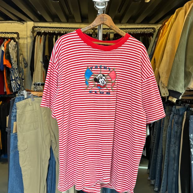 90s 디즈니 미키마우스 스트라이프 티셔츠 made in usa