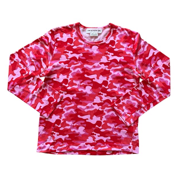 2020 꼼데가르송 걸 핑크 카모 롱 슬리브 긴팔 티셔츠