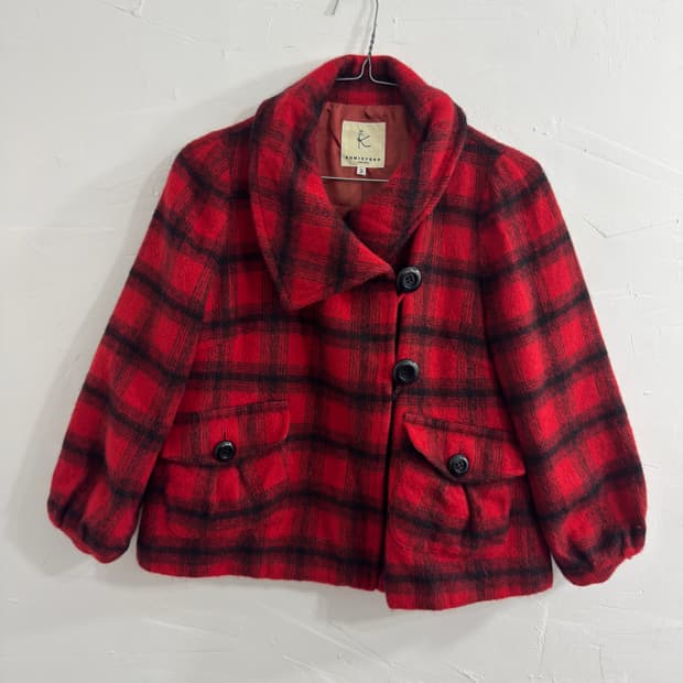 kumikyoku red check wool jacket