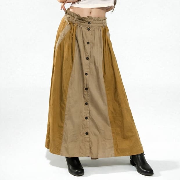 빈티지 브라운 롱 랩 스커트