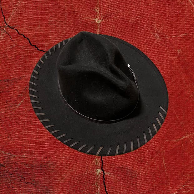 Japanese 90s 비대칭 레더 스티치 디테일 카우보이 모자