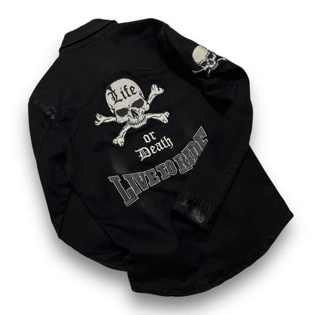 바이커 클라우드72 스컬 락시크 워싱 긴팔 셔츠