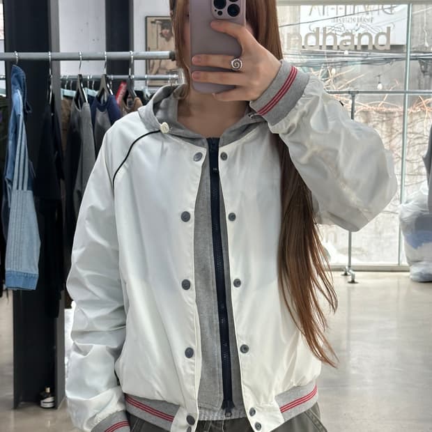 아르마니 진스 레이어드 투버튼 투웨이 후드자켓