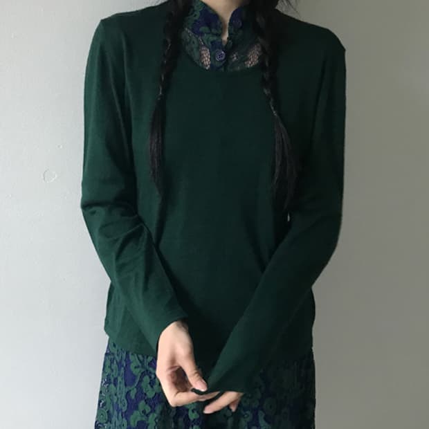 U neck knit(bluish green)