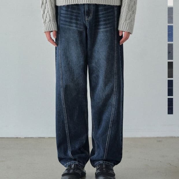 새상품 커스텀어클락 데님 커브드 와이드 팬츠 DBLUE 사이즈28