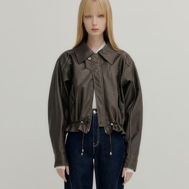 유즈 yuse 레더 봄버 자켓 가죽자켓 브라운