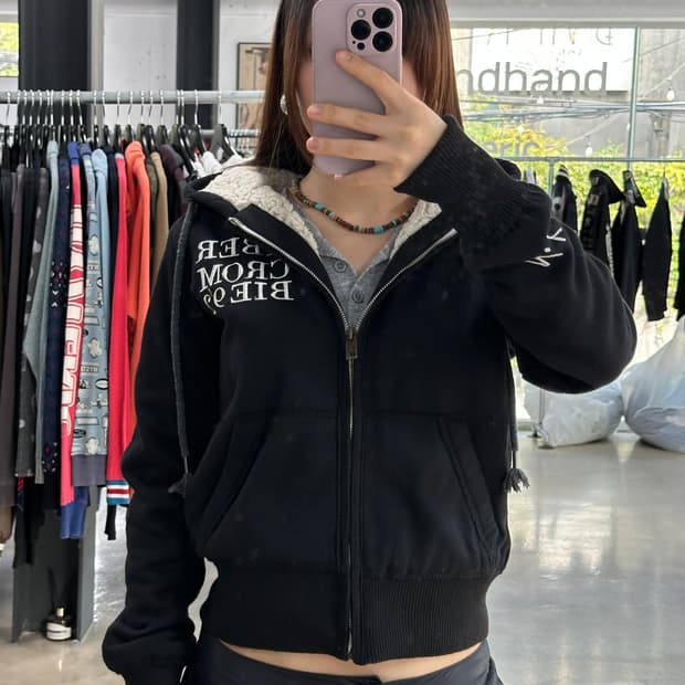 아베크롬비 자수 리브드 디테일 울프죠 코튼 후드자켓