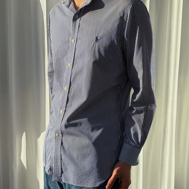 [M]폴로 랄프로렌 이지케어 스트라이프 포플린 셔츠 블루