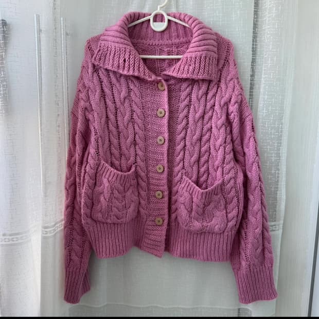 니트 카라 가디건 핑크  주머니 모리걸 러블리
