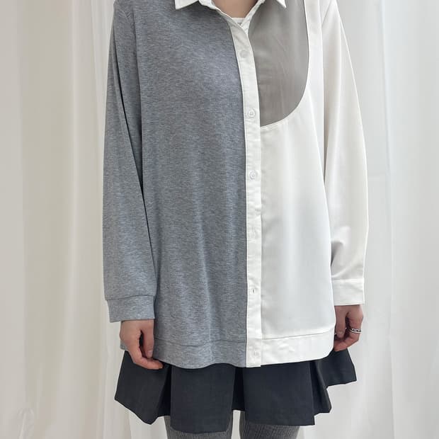 half & curve layered oversize shirt