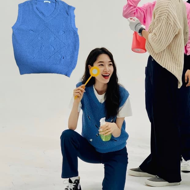 Moonsun 문선 블루 니트 조끼 (원지안 착용)