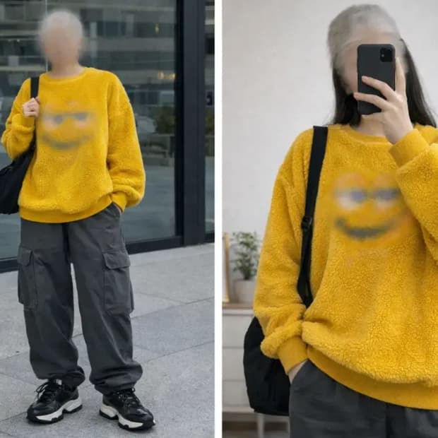 M&M’s 캐릭터 보아 플리스 맨투맨 /머스타드 옐로우/오버핏