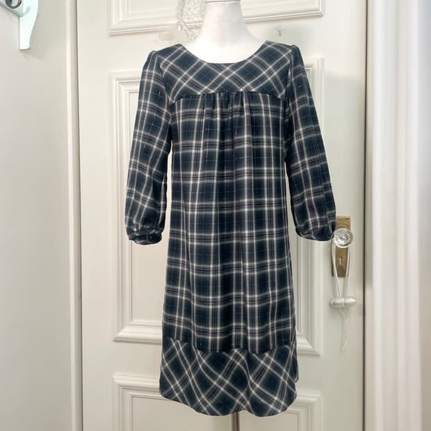 EARTH navy glitter check puff shirring m