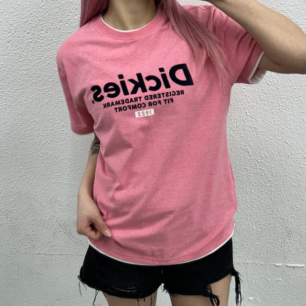 디키즈 센터로고 딸기우유맛 반팔 S