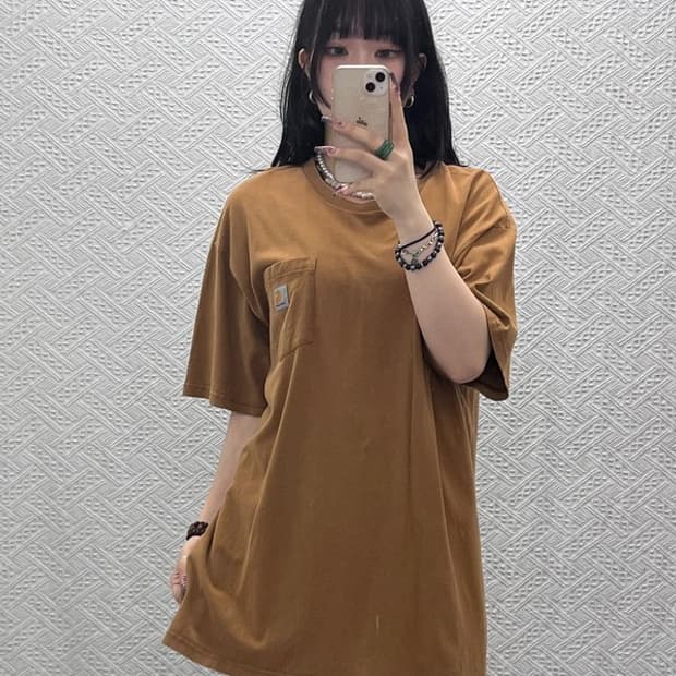 칼하트 빈티지 캐주얼 오트밀브라운 워크 반팔티 105 C11899