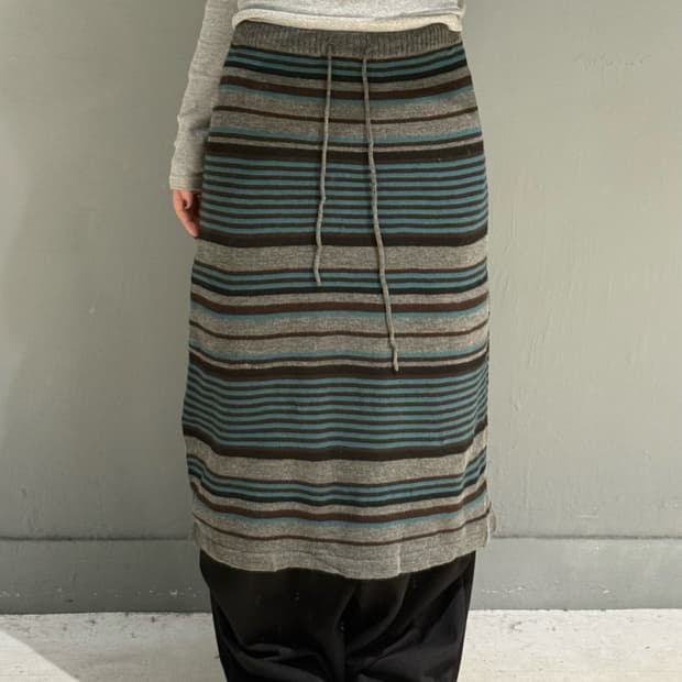 color mix stripe pattern knit skirt