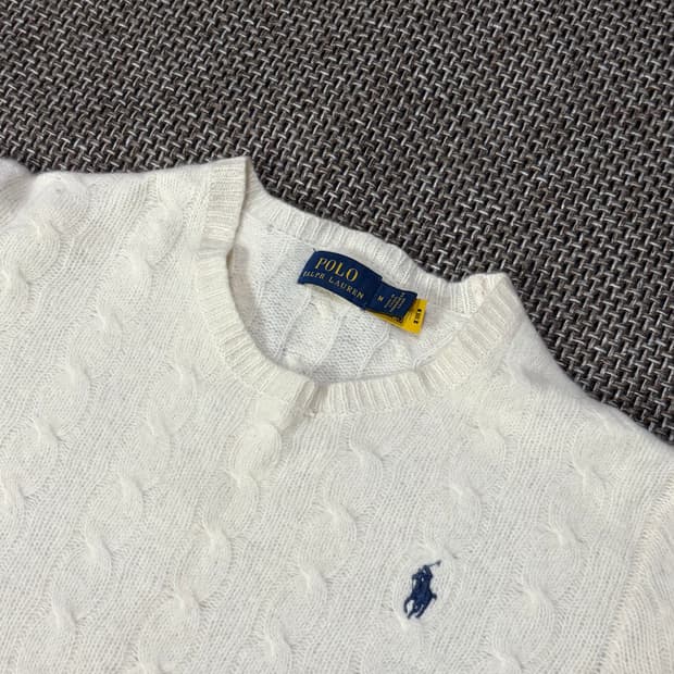 폴로 랄프로렌 화이트 케이블 니트 네이비포니