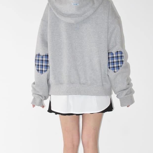 CHECK PATCH HOODIE ZIP UP GREY