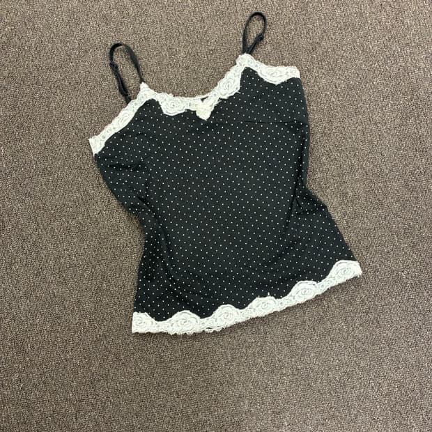 OS)Japanese vintage 여성 레이스 디테일 도트무늬 나시