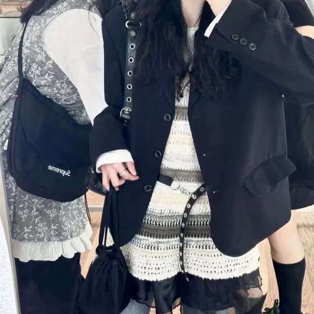 산빈티지 보헤미안 히피 크로셰 뜨개 자수 레이어드 슬리브리스 미니원피스