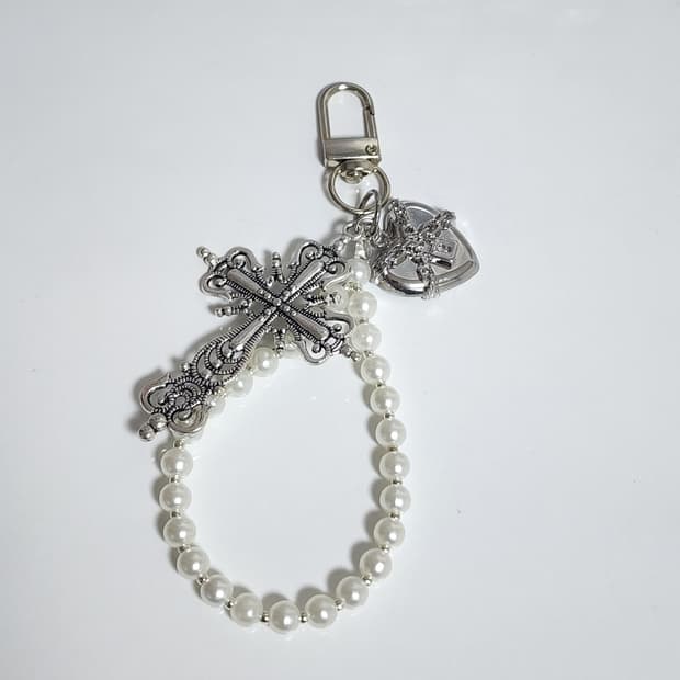 화이트 십자가 키링