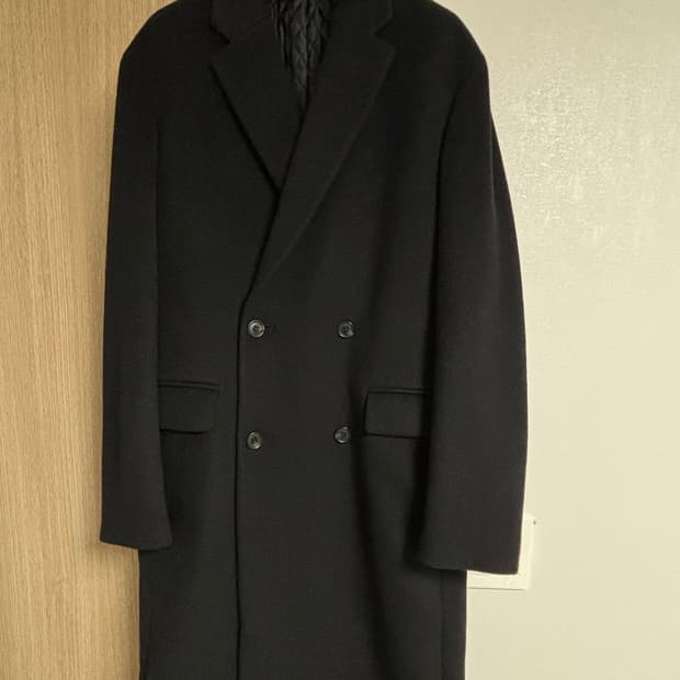 (XL) BON 블랙 더블 브레스티드 코트