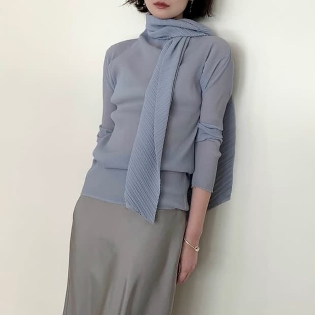 에레 ehre 플리츠 블라우스 스카프 세트