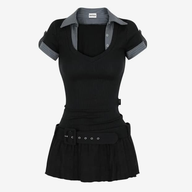 비엔프롬 STUDY WASIT BELT DRESS 미니 셔츠 원피스블랙