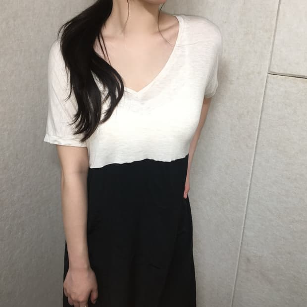 빈티지 투톤 배색 원피스